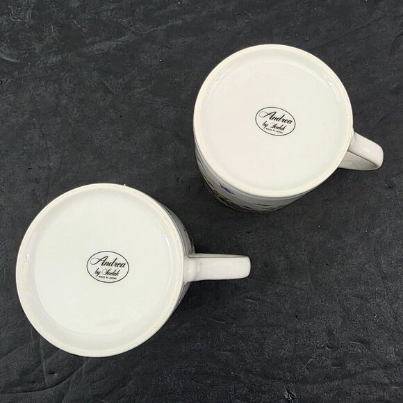 Andrea by Sadek Royal Violets Gold Rim 10 Oz Porcelain Mugs Cups – Set of 2 - Picture 16 of 16